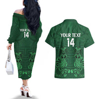 Custom Aotearoa Rugby Couples Matching Off The Shoulder Long Sleeve Dress and Hawaiian Shirt New Zealand Maori Kete Poutama Pattern LT14 - Polynesian Pride