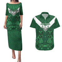Custom Aotearoa Rugby Couples Matching Puletasi and Hawaiian Shirt New Zealand Maori Kete Poutama Pattern LT14 Green - Polynesian Pride