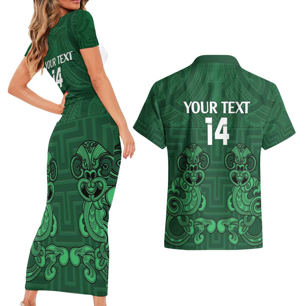 Custom Aotearoa Rugby Couples Matching Short Sleeve Bodycon Dress and Hawaiian Shirt New Zealand Maori Kete Poutama Pattern LT14 - Polynesian Pride