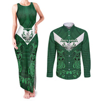 Custom Aotearoa Rugby Couples Matching Tank Maxi Dress and Long Sleeve Button Shirt New Zealand Maori Kete Poutama Pattern LT14 Green - Polynesian Pride