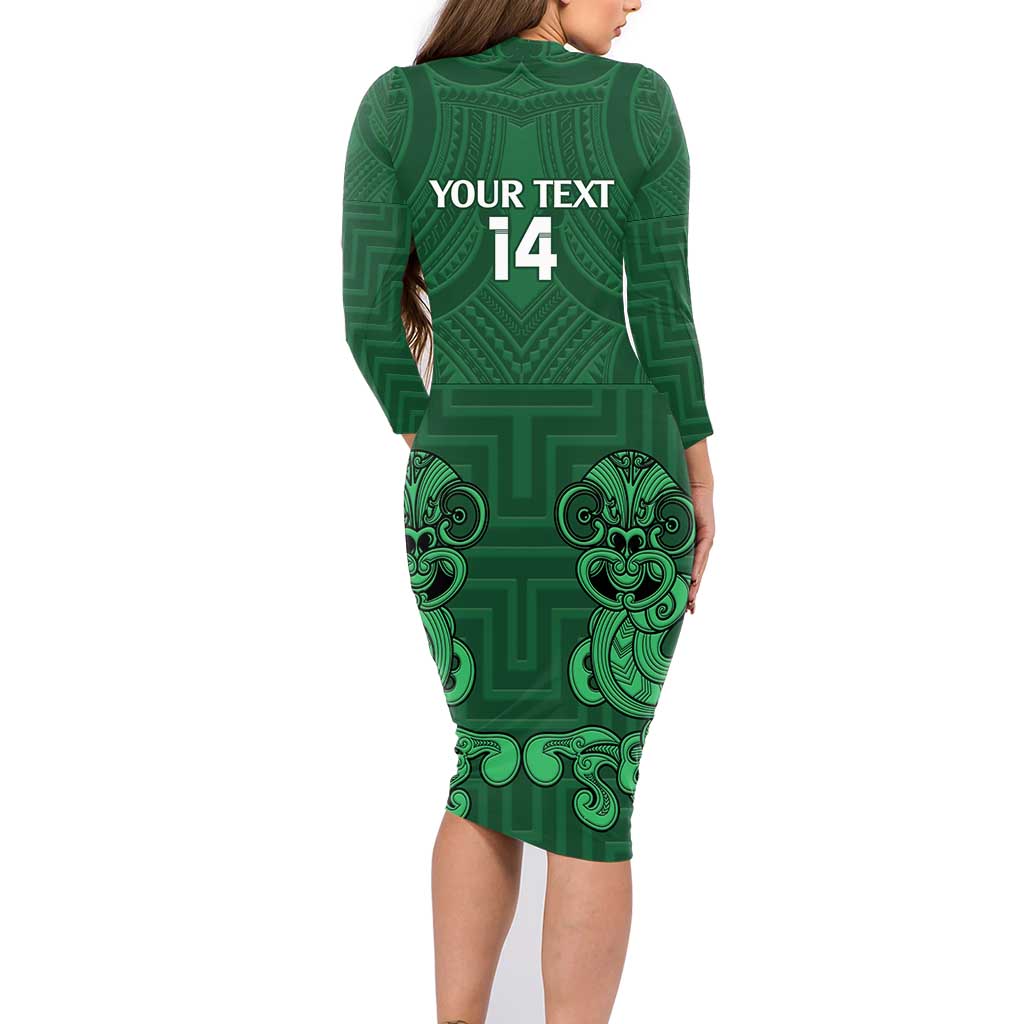 Custom Aotearoa Rugby Family Matching Long Sleeve Bodycon Dress and Hawaiian Shirt New Zealand Maori Kete Poutama Pattern LT14 - Polynesian Pride