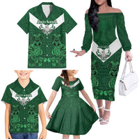 Custom Aotearoa Rugby Family Matching Off The Shoulder Long Sleeve Dress and Hawaiian Shirt New Zealand Maori Kete Poutama Pattern LT14 - Polynesian Pride