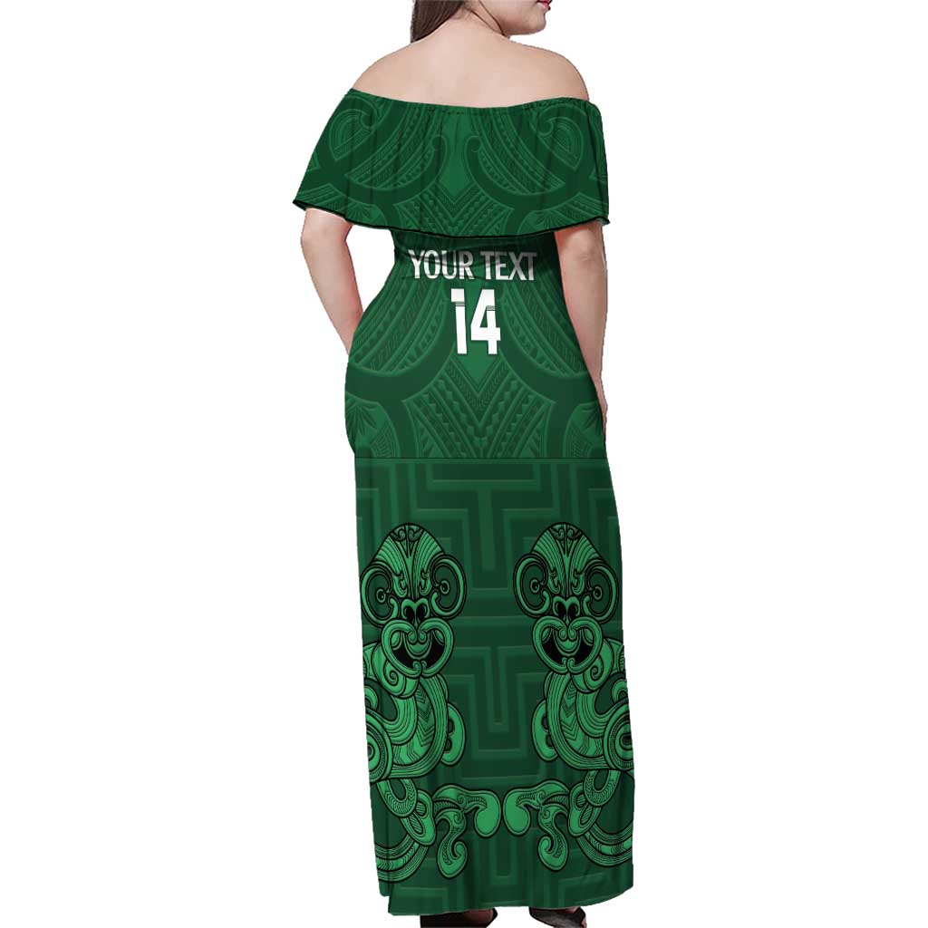 Custom Aotearoa Rugby Family Matching Off Shoulder Maxi Dress and Hawaiian Shirt New Zealand Maori Kete Poutama Pattern LT14 - Polynesian Pride