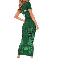 Custom Aotearoa Rugby Family Matching Short Sleeve Bodycon Dress and Hawaiian Shirt New Zealand Maori Kete Poutama Pattern LT14 - Polynesian Pride