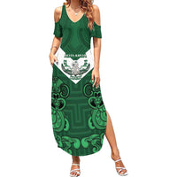 Custom Aotearoa Rugby Family Matching Summer Maxi Dress and Hawaiian Shirt New Zealand Maori Kete Poutama Pattern LT14 Mom's Dress Green - Polynesian Pride