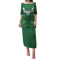 Custom Aotearoa Rugby Puletasi New Zealand Maori Kete Poutama Pattern LT14 Long Dress Green - Polynesian Pride