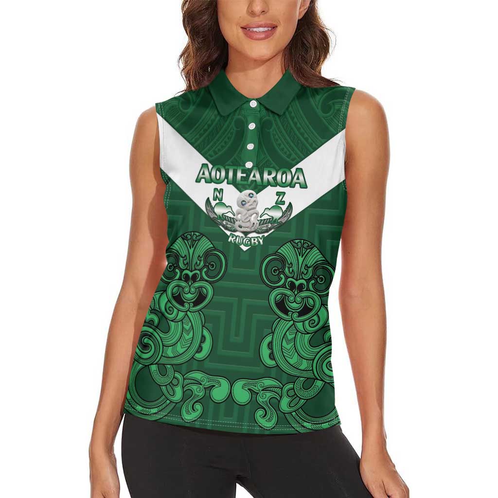 Custom Aotearoa Rugby Women Sleeveless Polo Shirt New Zealand Maori Kete Poutama Pattern LT14 - Polynesian Pride