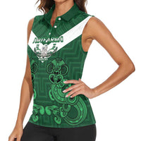 Custom Aotearoa Rugby Women Sleeveless Polo Shirt New Zealand Maori Kete Poutama Pattern LT14 - Polynesian Pride
