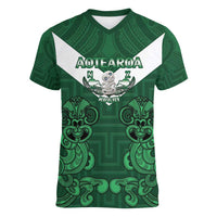 Custom Aotearoa Rugby Women V-Neck T-Shirt New Zealand Maori Kete Poutama Pattern LT14 Female Green - Polynesian Pride