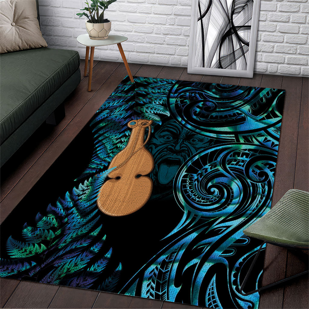 Kotiate New Zealand Area Rug Maori Weapon Paua Shell Haka Fern LT14 Turquoise - Polynesian Pride