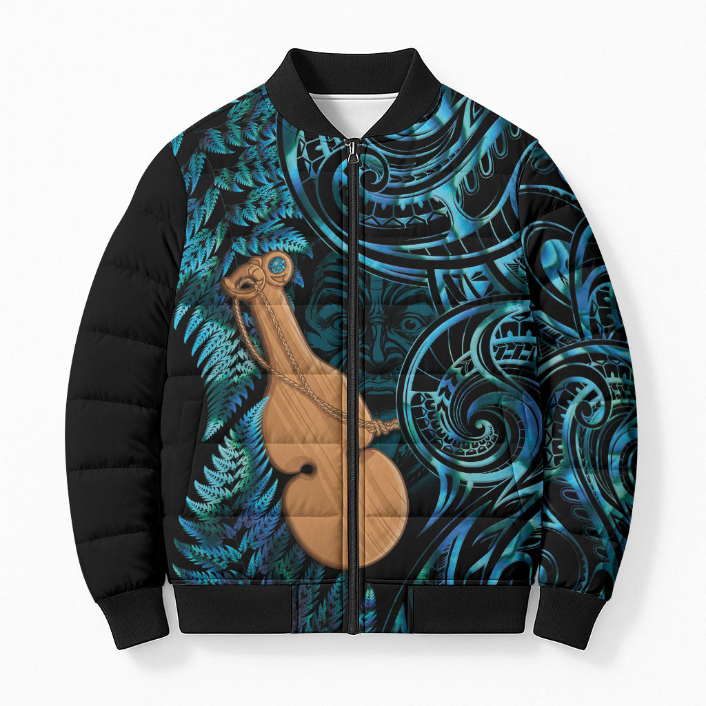 Kotiate New Zealand Bomber Puffer Jacket Maori Weapon Paua Shell Haka Fern LT14 Unisex Turquoise - Polynesian Pride