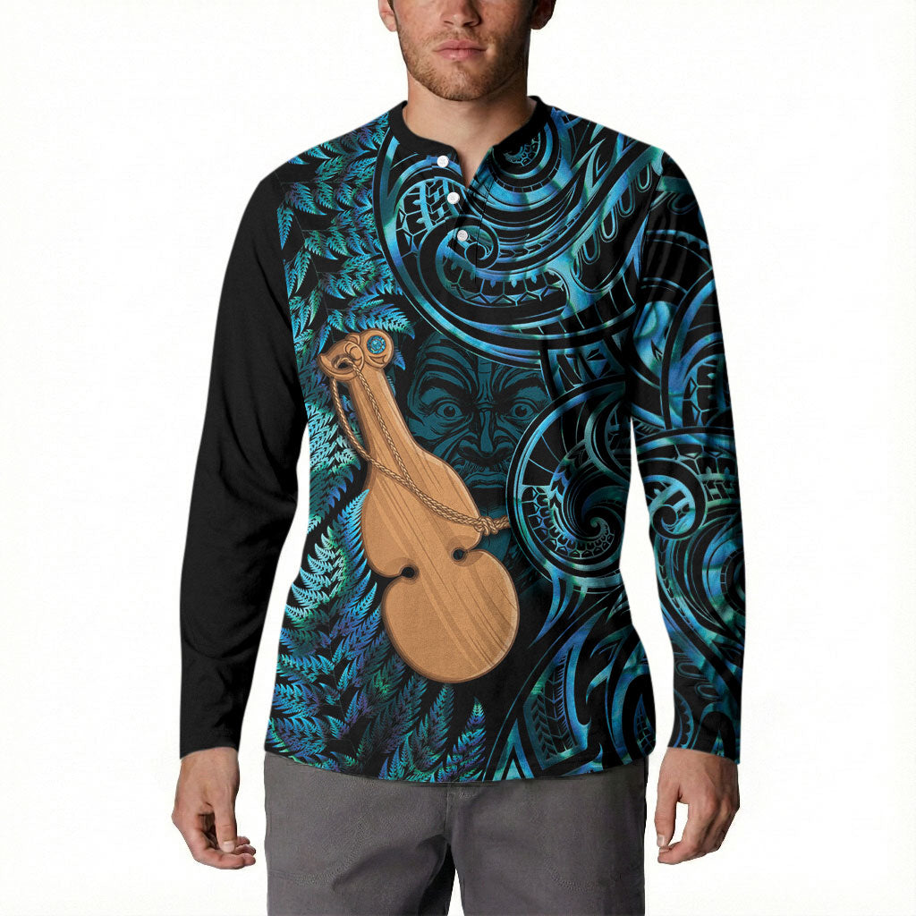 Kotiate New Zealand Button Sweatshirt Maori Weapon Paua Shell Haka Fern