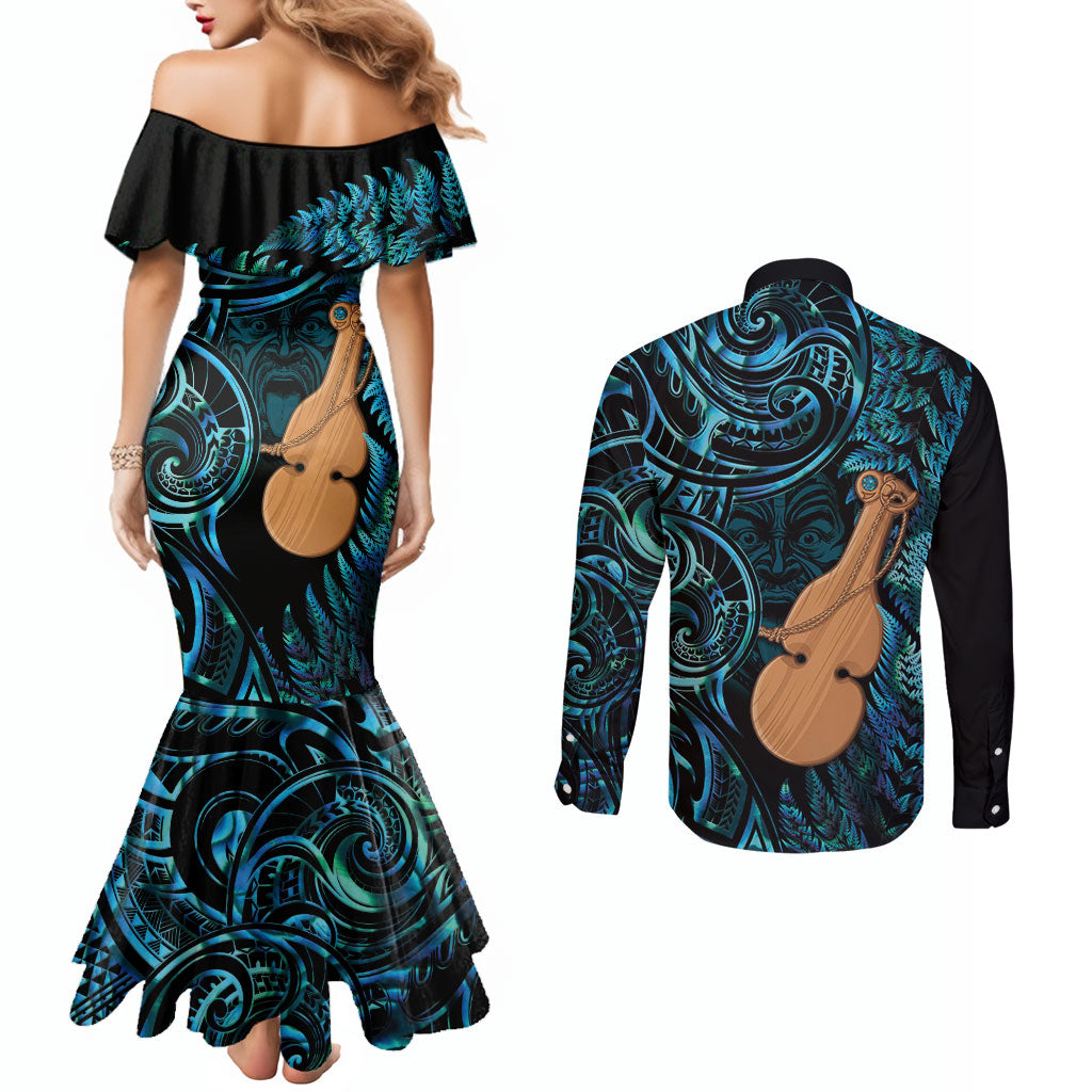 Kotiate New Zealand Couples Matching Mermaid Dress and Long Sleeve Button Shirt Maori Weapon Paua Shell Haka Fern LT14 - Polynesian Pride