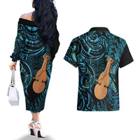 Kotiate New Zealand Couples Matching Off The Shoulder Long Sleeve Dress and Hawaiian Shirt Maori Weapon Paua Shell Haka Fern LT14 - Polynesian Pride