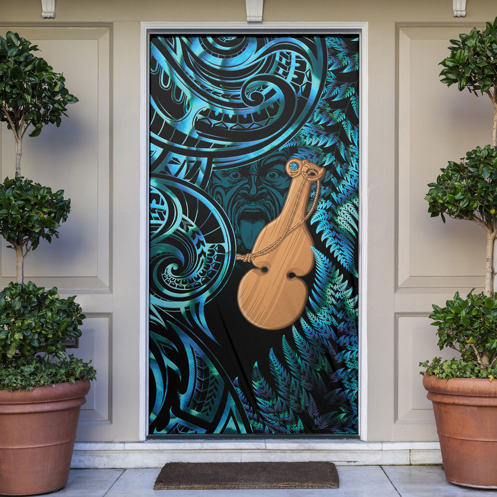 Kotiate New Zealand Door Cover Maori Weapon Paua Shell Haka Fern LT14 Turquoise - Polynesian Pride