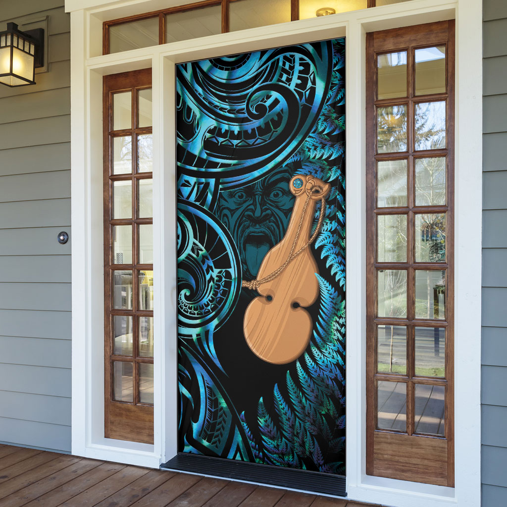 Kotiate New Zealand Door Cover Maori Weapon Paua Shell Haka Fern