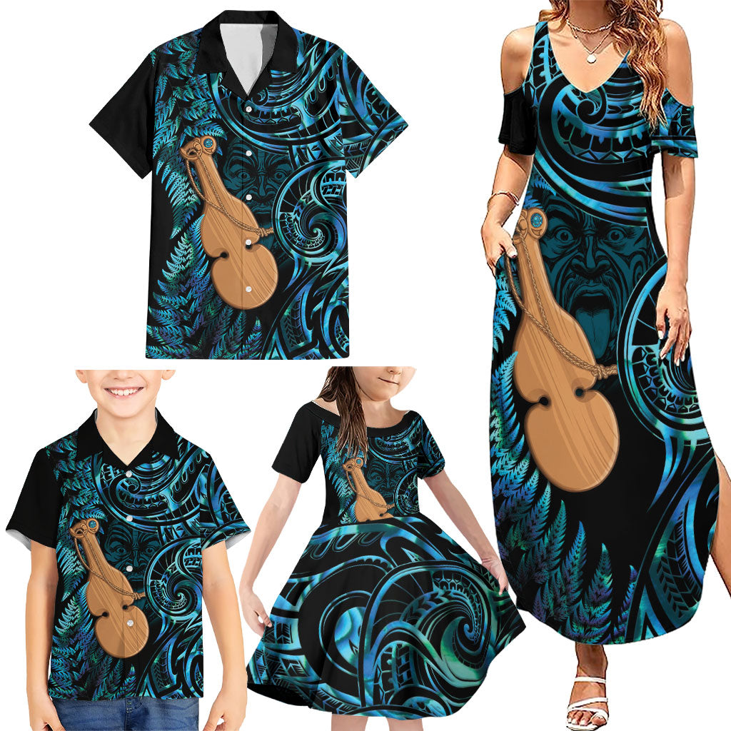 Kotiate New Zealand Family Matching Summer Maxi Dress and Hawaiian Shirt Maori Weapon Paua Shell Haka Fern LT14 - Polynesian Pride