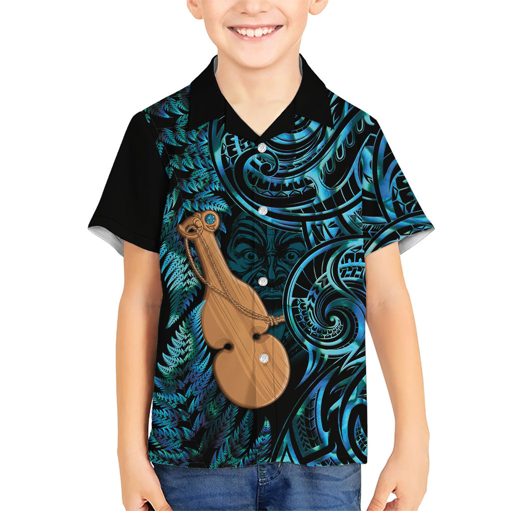 Kotiate New Zealand Family Matching Summer Maxi Dress and Hawaiian Shirt Maori Weapon Paua Shell Haka Fern LT14 Son's Shirt Turquoise - Polynesian Pride