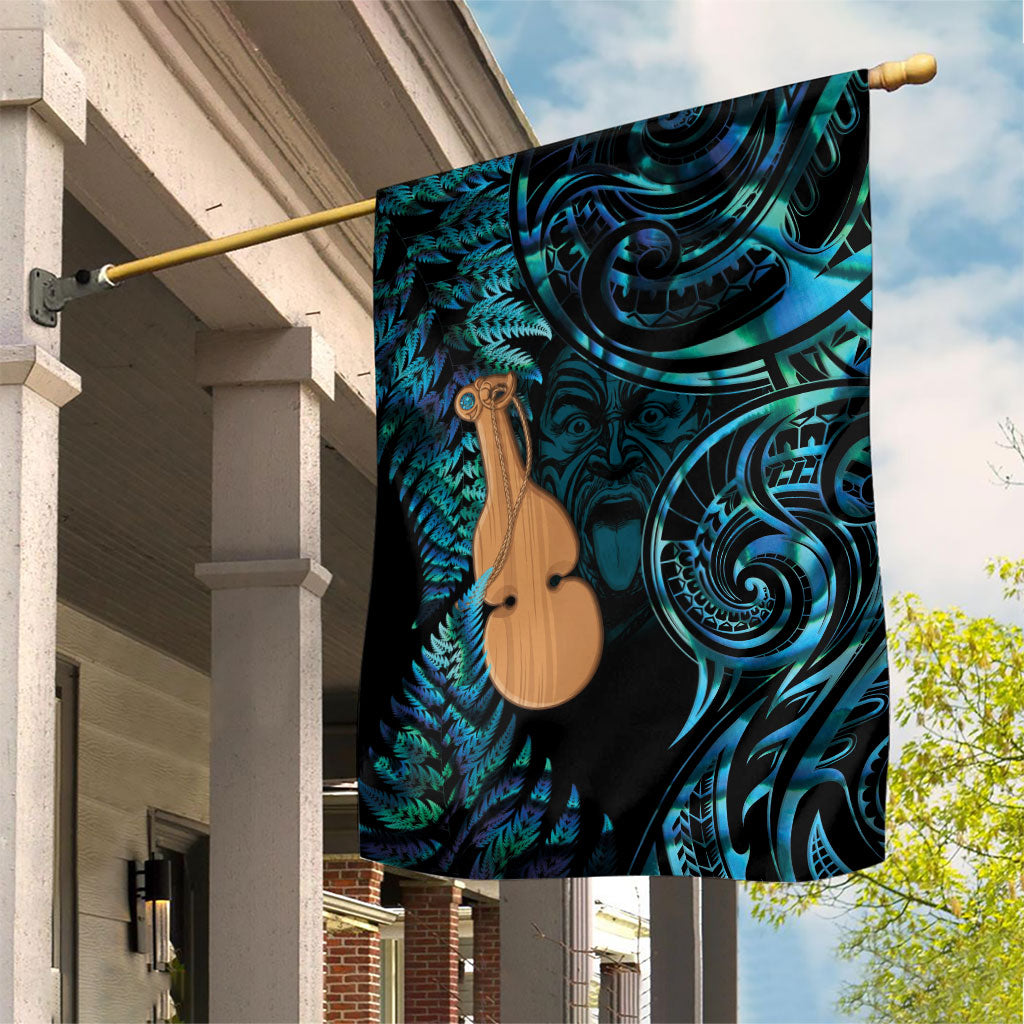 Kotiate New Zealand Garden Flag Maori Weapon Paua Shell Haka Fern LT14 House Flag Turquoise - Polynesian Pride