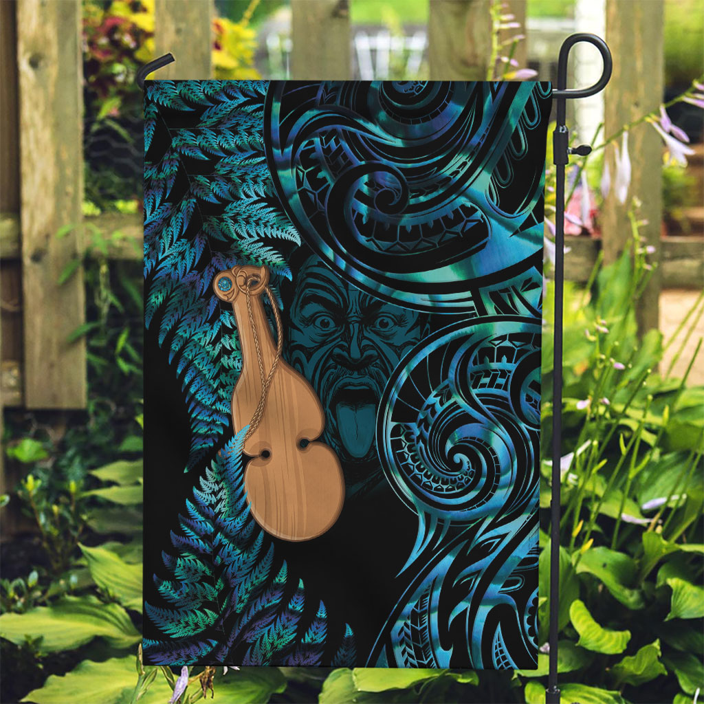 Kotiate New Zealand Garden Flag Maori Weapon Paua Shell Haka Fern LT14 Garden Flag Turquoise - Polynesian Pride