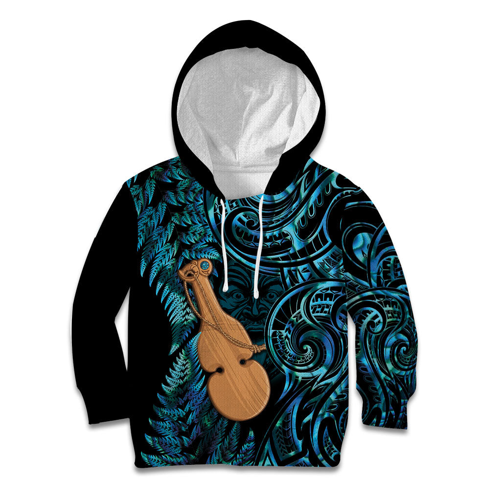 Kotiate New Zealand Kid Hoodie Maori Weapon Paua Shell Haka Fern LT14 Hoodie Turquoise - Polynesian Pride