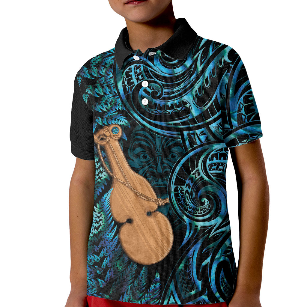 Kotiate New Zealand Kid Polo Shirt Maori Weapon Paua Shell Haka Fern LT14 Kid Turquoise - Polynesian Pride