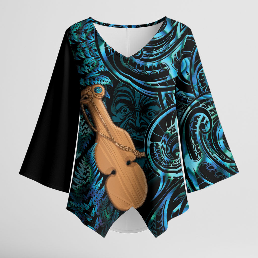 Kotiate New Zealand Kimono Sleeve Blouse Maori Weapon Paua Shell Haka Fern LT14 Female Turquoise - Polynesian Pride