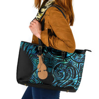 Kotiate New Zealand Leather Tote Bag Maori Weapon Paua Shell Haka Fern LT14 Turquoise - Polynesian Pride