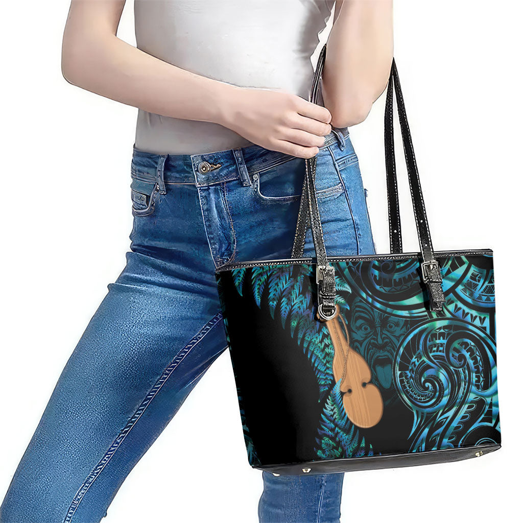 Kotiate New Zealand Leather Tote Bag Maori Weapon Paua Shell Haka Fern LT14 - Polynesian Pride
