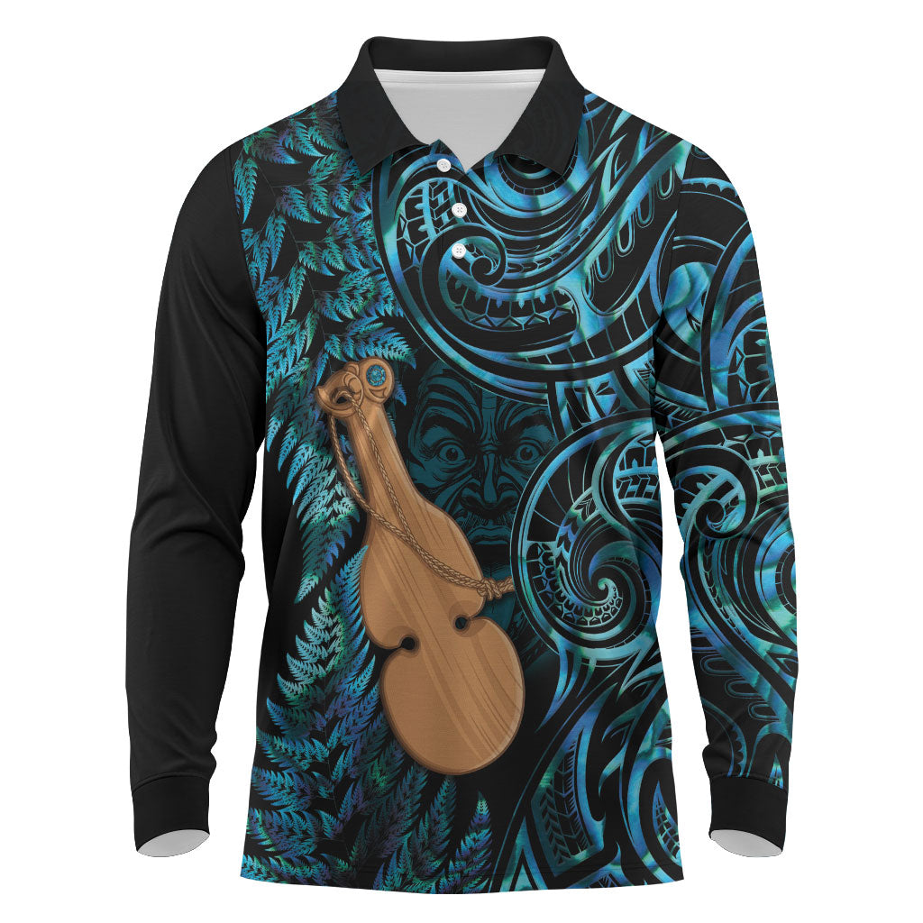 Kotiate New Zealand Long Sleeve Polo Shirt Maori Weapon Paua Shell Haka Fern LT14 Turquoise - Polynesian Pride