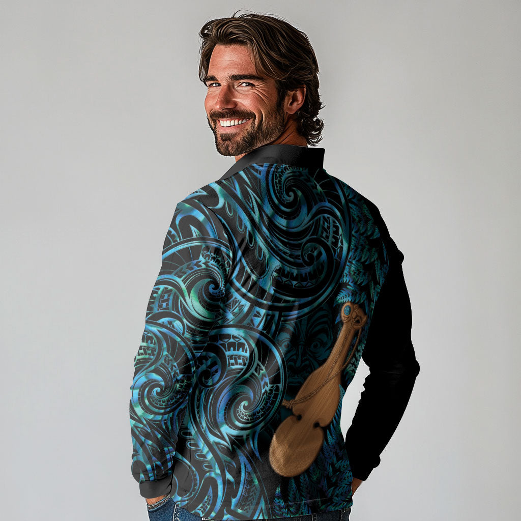 Kotiate New Zealand Long Sleeve Polo Shirt Maori Weapon Paua Shell Haka Fern LT14 - Polynesian Pride
