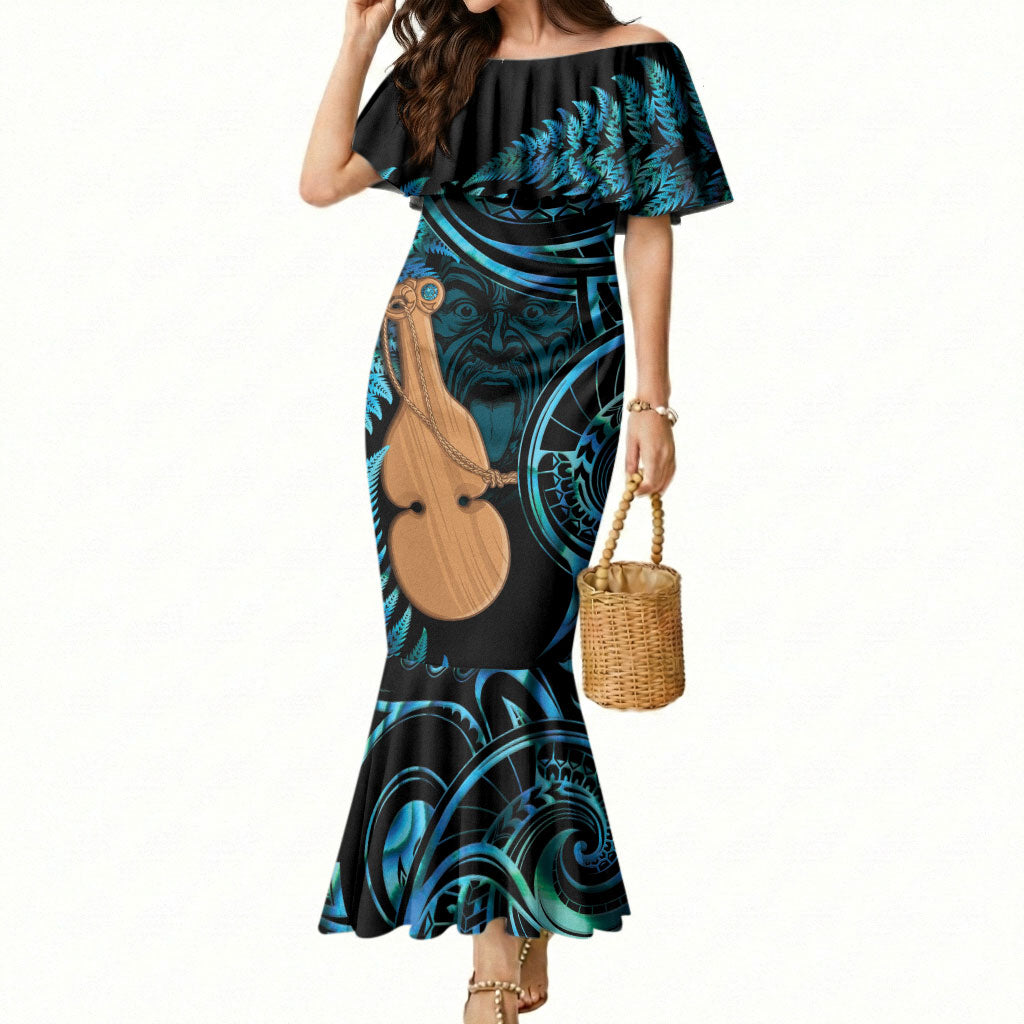 Kotiate New Zealand Mermaid Dress Maori Weapon Paua Shell Haka Fern LT14 Women Turquoise - Polynesian Pride