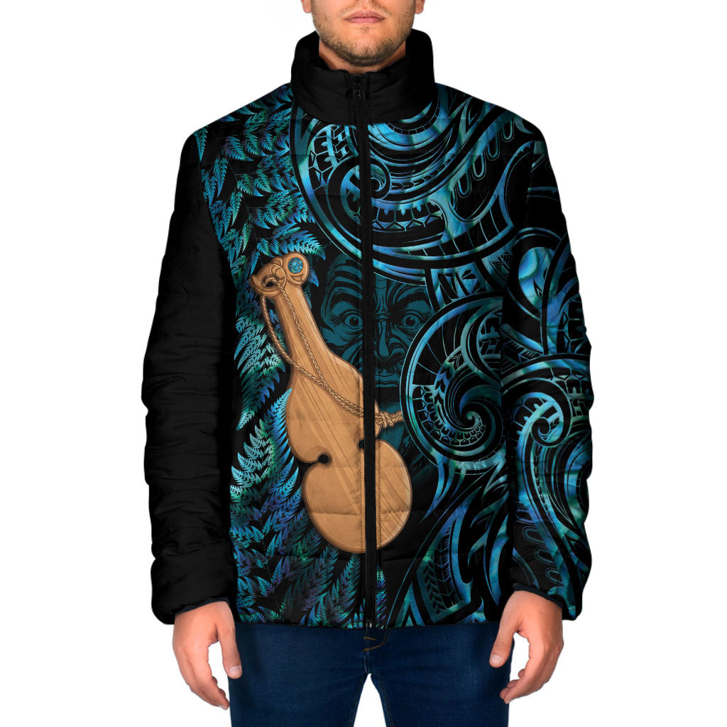 Kotiate New Zealand Padded Jacket Maori Weapon Paua Shell Haka Fern LT14 Men Turquoise - Polynesian Pride