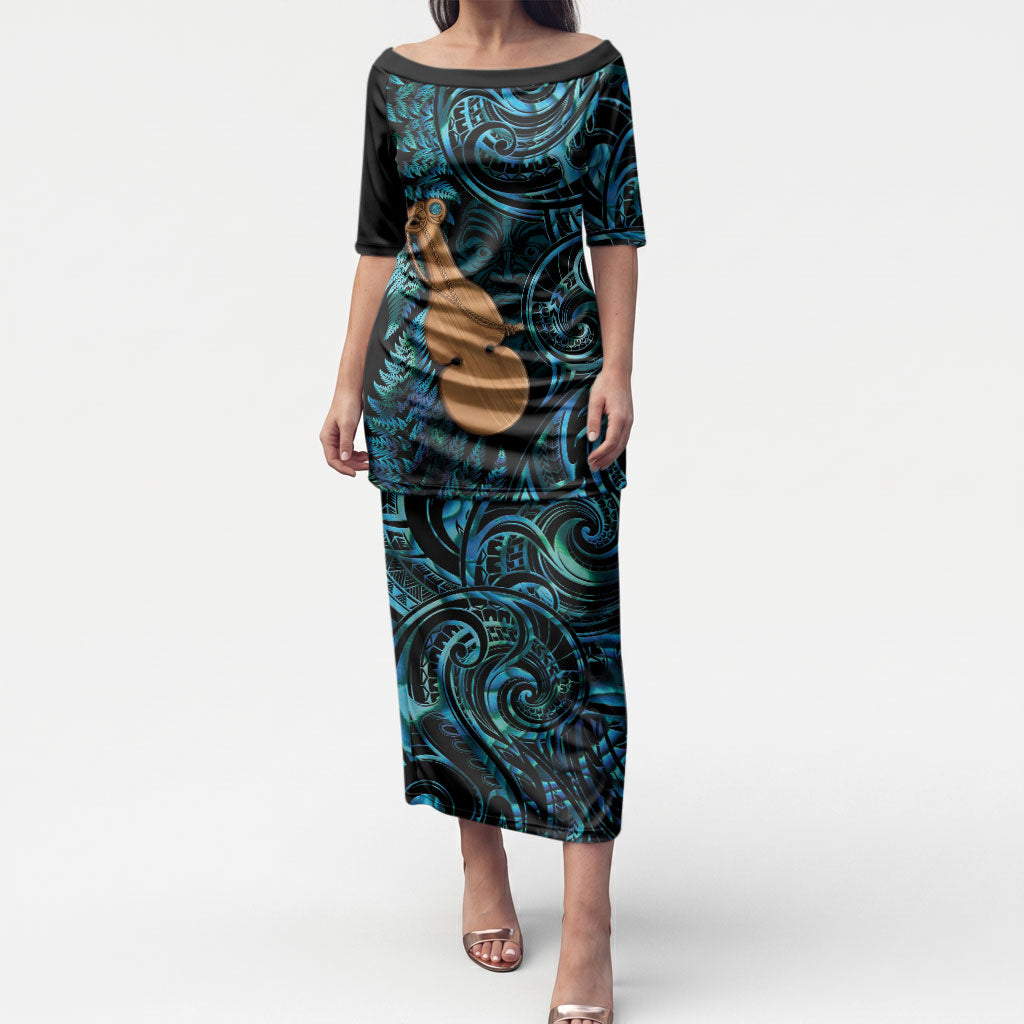 Kotiate New Zealand Puletasi Maori Weapon Paua Shell Haka Fern LT14 Long Dress Turquoise - Polynesian Pride