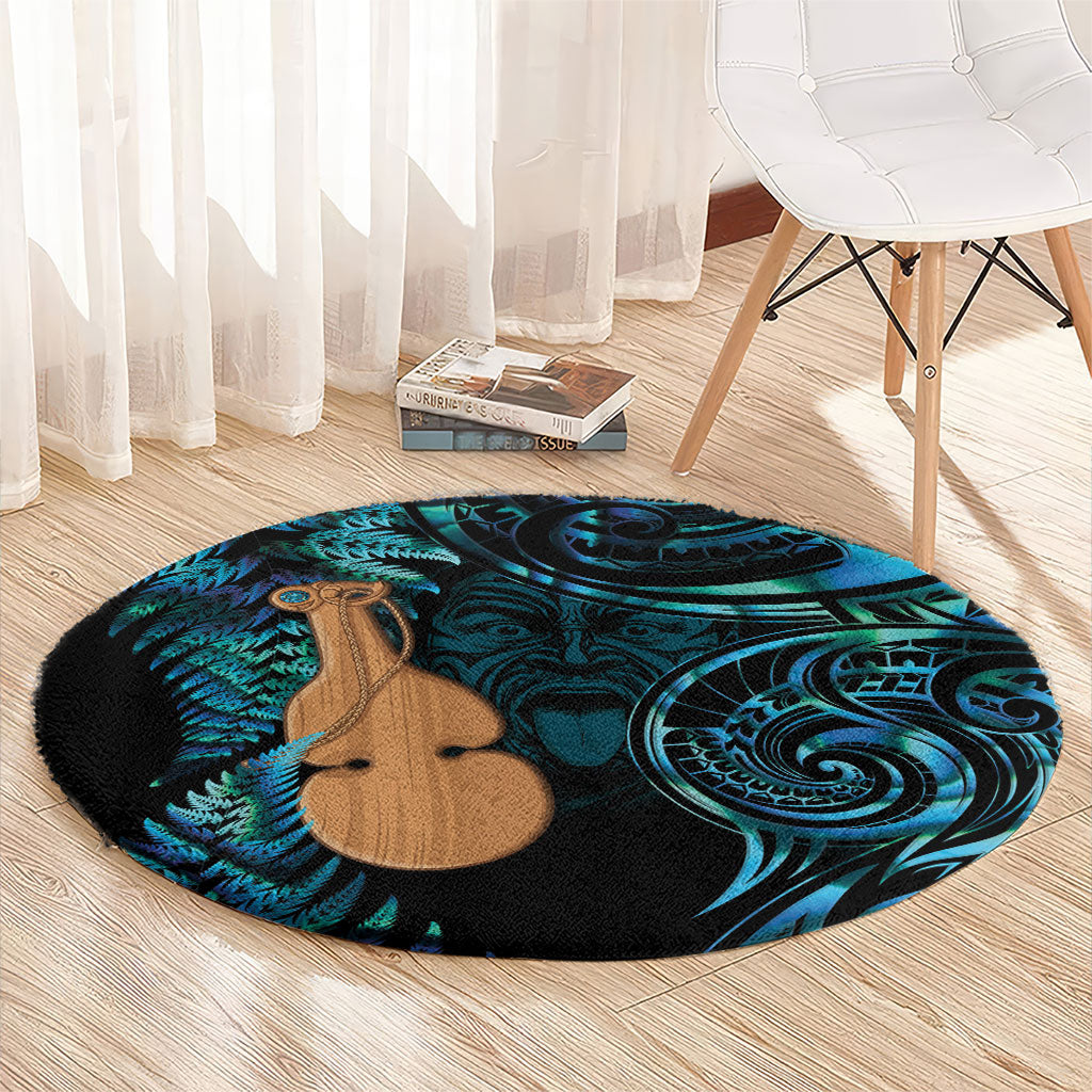 Kotiate New Zealand Round Carpet Maori Weapon Paua Shell Haka Fern