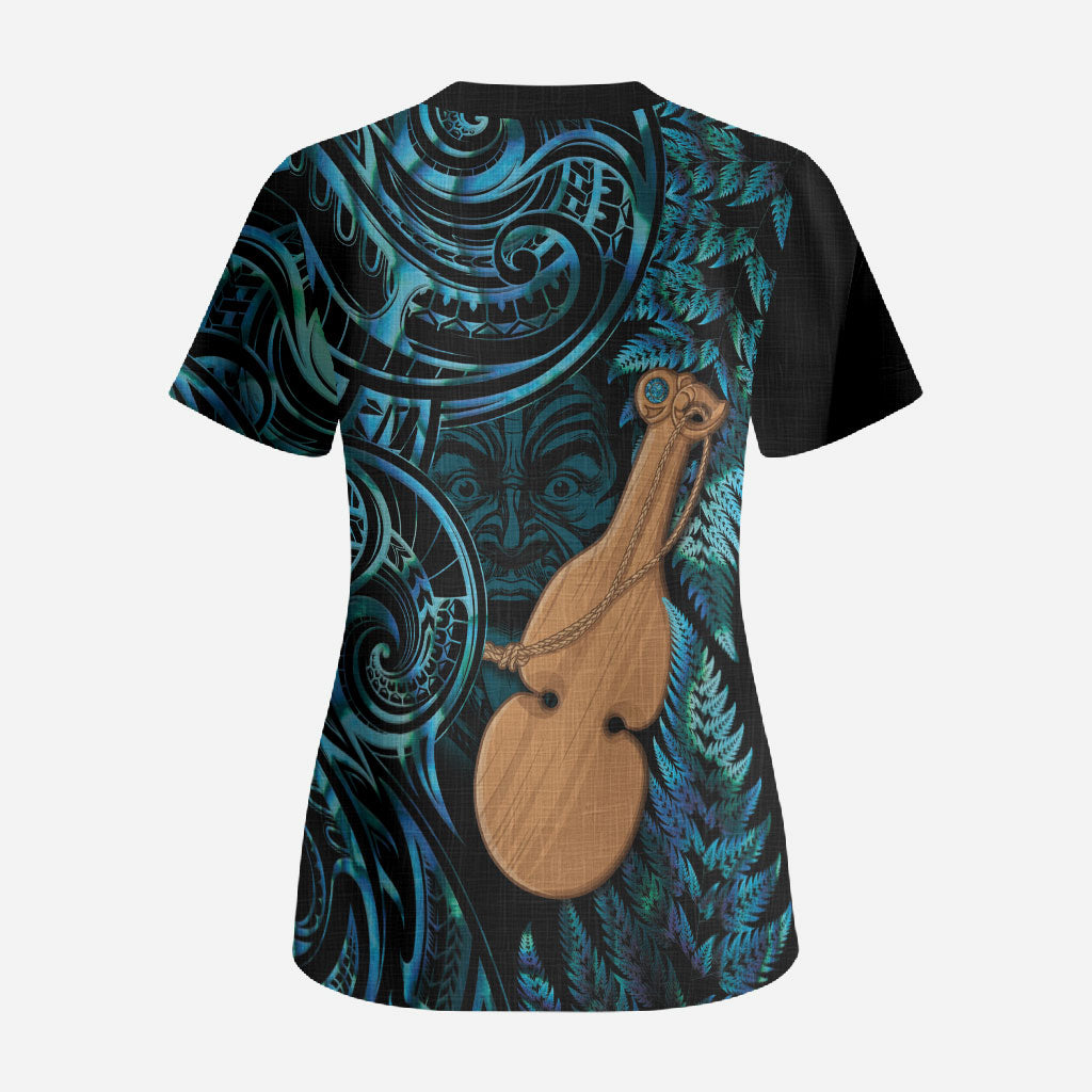 Kotiate New Zealand Scrub Top Maori Weapon Paua Shell Haka Fern LT14 - Polynesian Pride