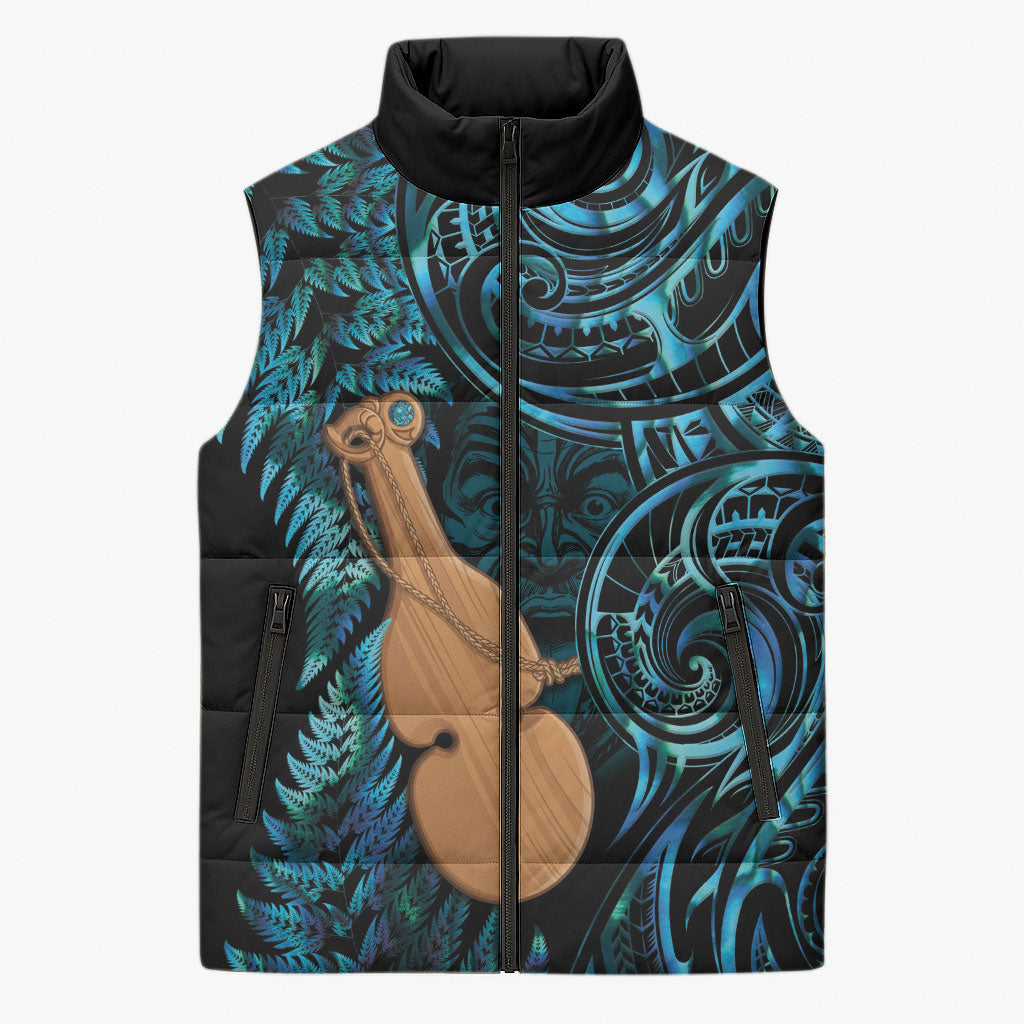 Kotiate New Zealand Sleeveless Puffer Jacket Maori Weapon Paua Shell Haka Fern LT14 Unisex Turquoise - Polynesian Pride