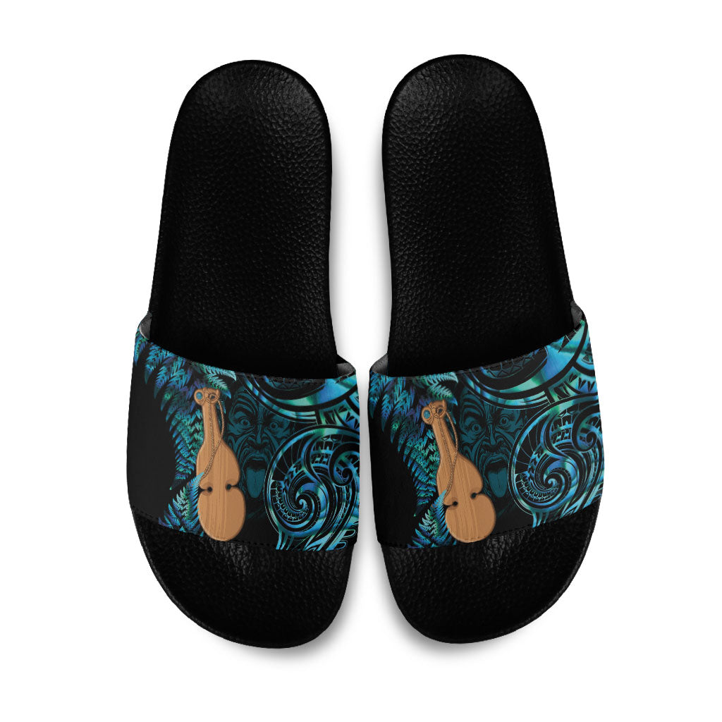 Kotiate New Zealand Slide Sandals Maori Weapon Paua Shell Haka Fern LT14 Turquoise - Polynesian Pride