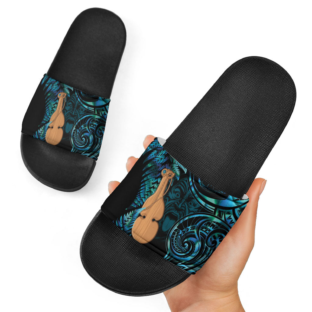 Kotiate New Zealand Slide Sandals Maori Weapon Paua Shell Haka Fern