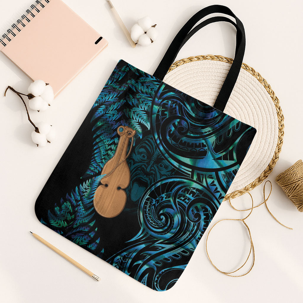 Kotiate New Zealand Tote Bag Maori Weapon Paua Shell Haka Fern LT14 Black Strap One Size Turquoise - Polynesian Pride