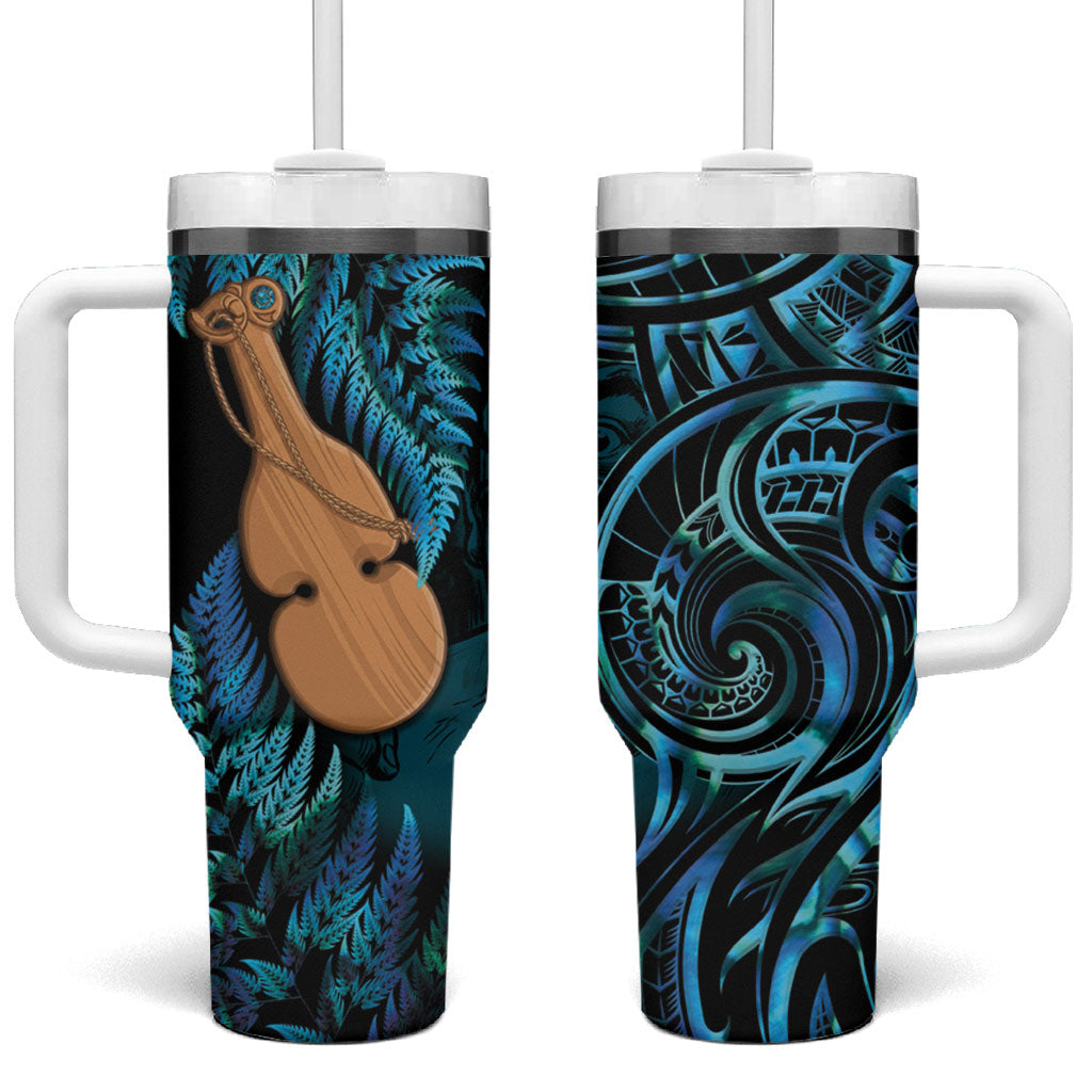 Kotiate New Zealand Tumbler With Handle Maori Weapon Paua Shell Haka Fern LT14 One Size: 40 oz Turquoise - Polynesian Pride