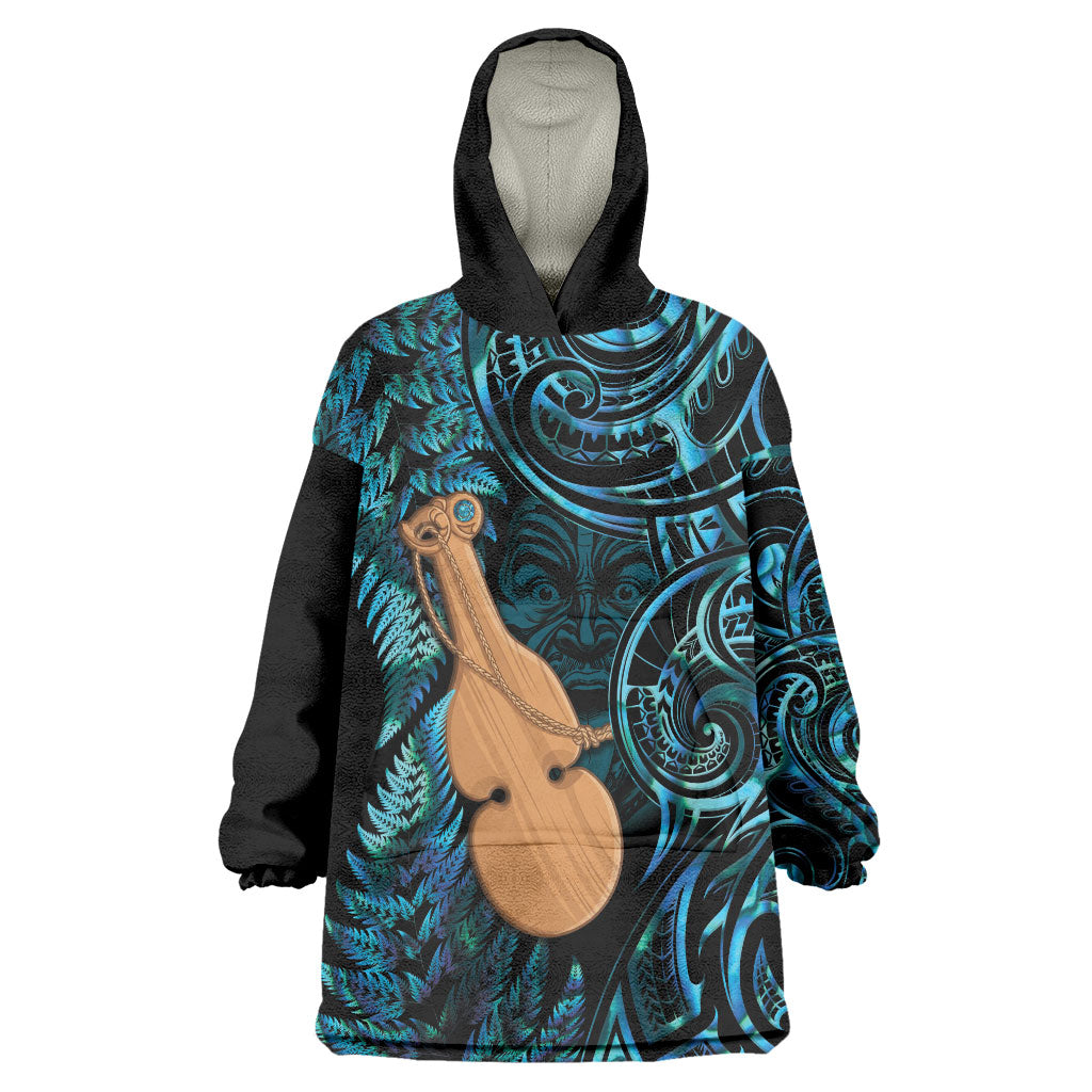 Kotiate New Zealand Wearable Blanket Hoodie Maori Weapon Paua Shell Haka Fern LT14 One Size Turquoise - Polynesian Pride