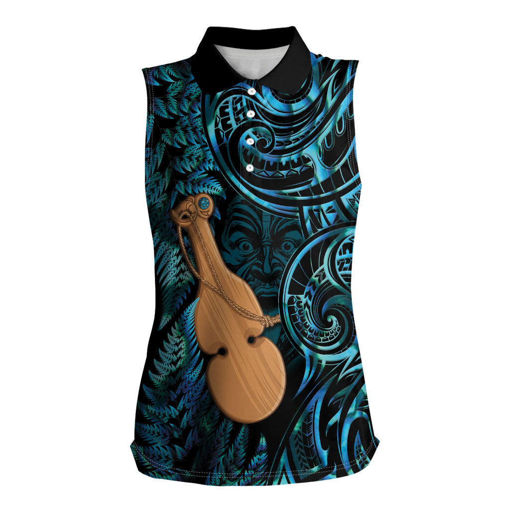 Kotiate New Zealand Women Sleeveless Polo Shirt Maori Weapon Paua Shell Haka Fern LT14 Female Turquoise - Polynesian Pride