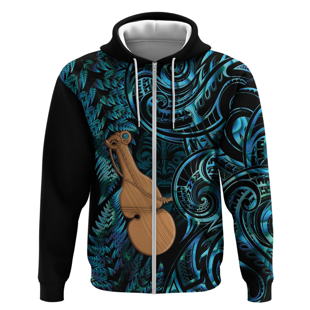 Kotiate New Zealand Zip Hoodie Maori Weapon Paua Shell Haka Fern LT14 Zip Hoodie Turquoise - Polynesian Pride