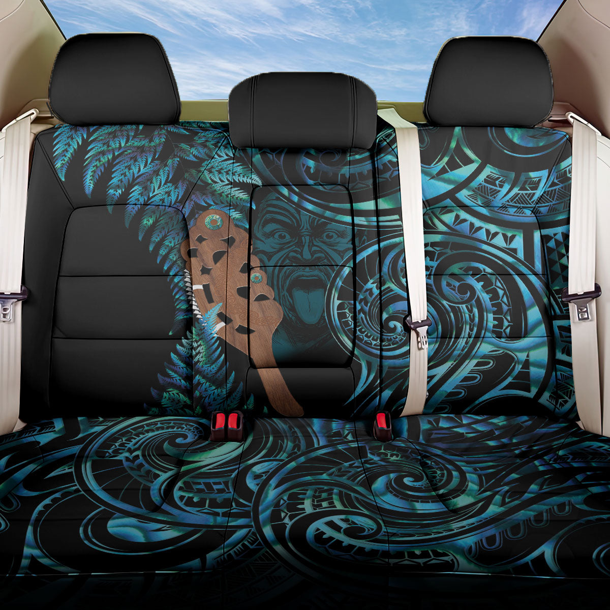 Maripi New Zealand Back Car Seat Cover Maori Weapon Paua Shell Haka Fern LT14 One Size Turquoise - Polynesian Pride