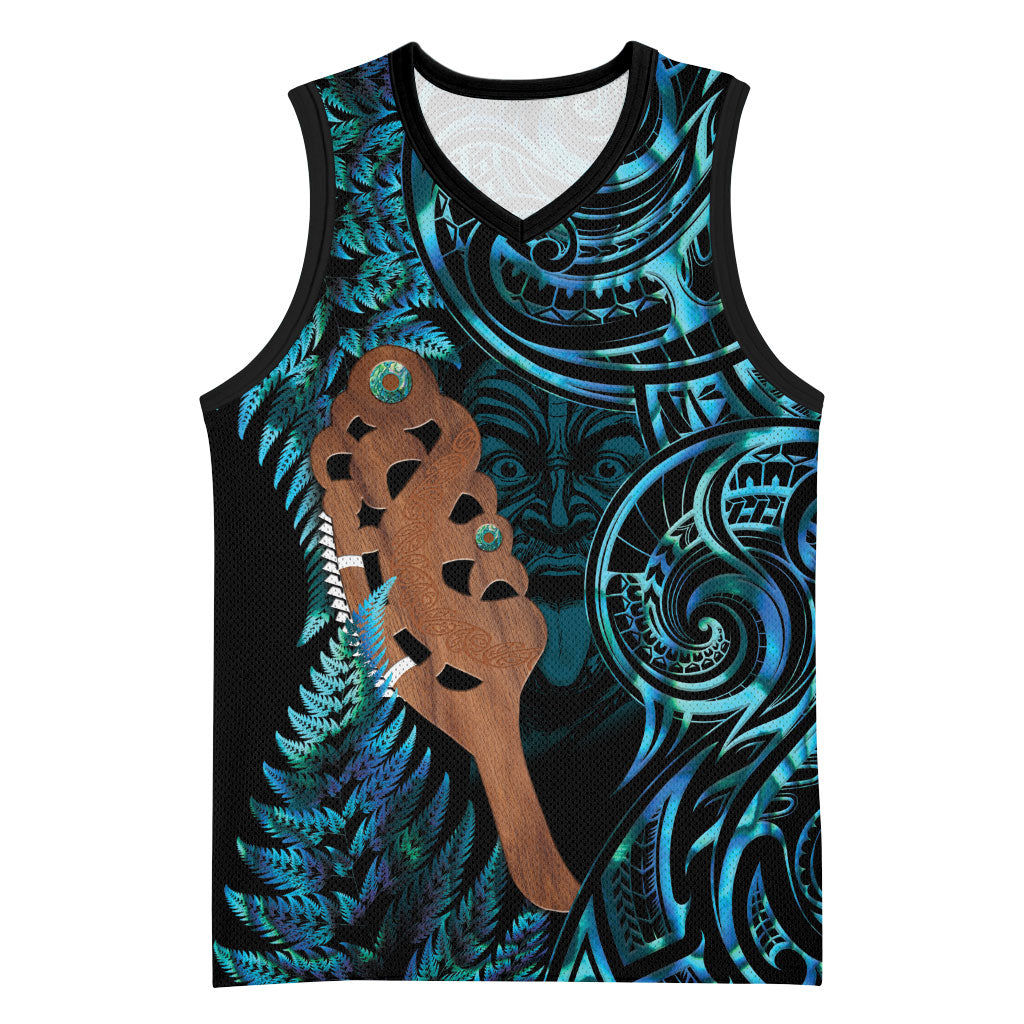 Maripi New Zealand Basketball Jersey Maori Weapon Paua Shell Haka Fern LT14 Unisex Turquoise - Polynesian Pride