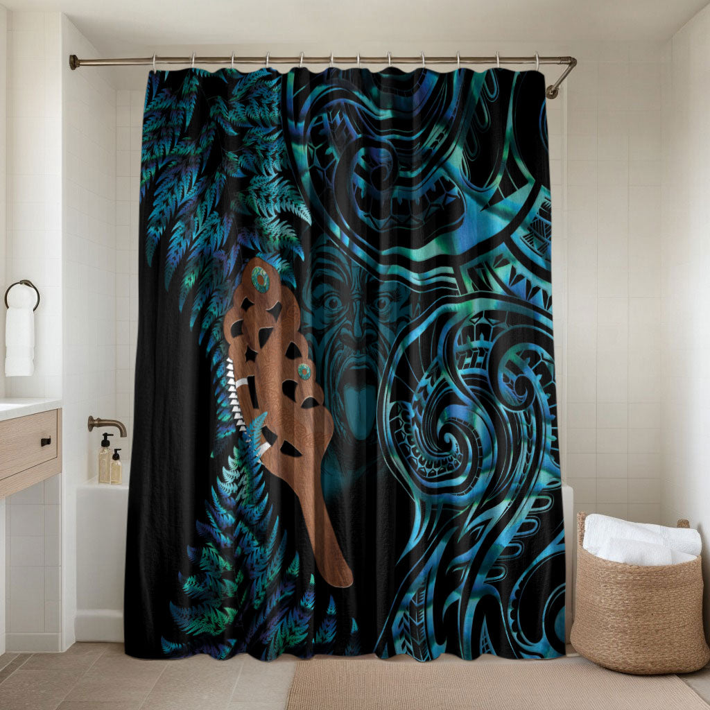 Maripi New Zealand Bathroom Set Maori Weapon Paua Shell Haka Fern LT14 Shower Curtain Only Turquoise - Polynesian Pride