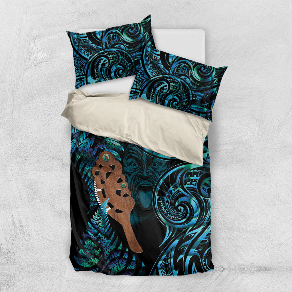 Maripi New Zealand Bedding Set Maori Weapon Paua Shell Haka Fern LT14 US Twin 172cm x 218cm Turquoise - Polynesian Pride