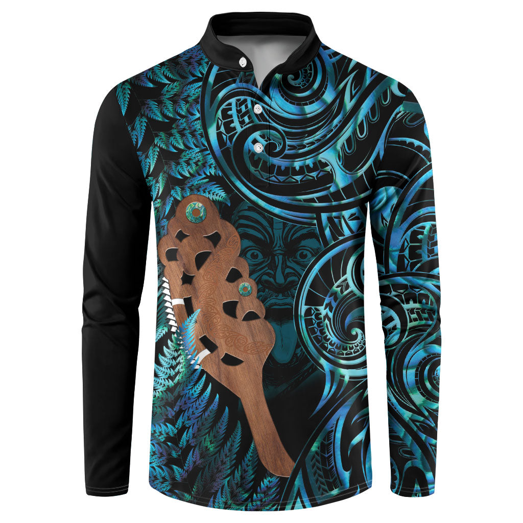 Maripi New Zealand Button Sweatshirt Maori Weapon Paua Shell Haka Fern
