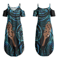 Maripi New Zealand Couples Matching Summer Maxi Dress and Long Sleeve Button Shirt Maori Weapon Paua Shell Haka Fern LT14 - Polynesian Pride